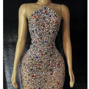Diamond Studded/Rhinestone Halter Top Dress